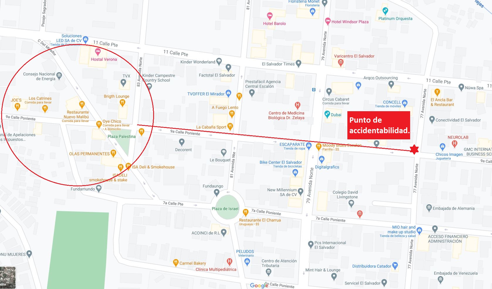 Mapa de la 9 calle poniente de la colonia Escalón