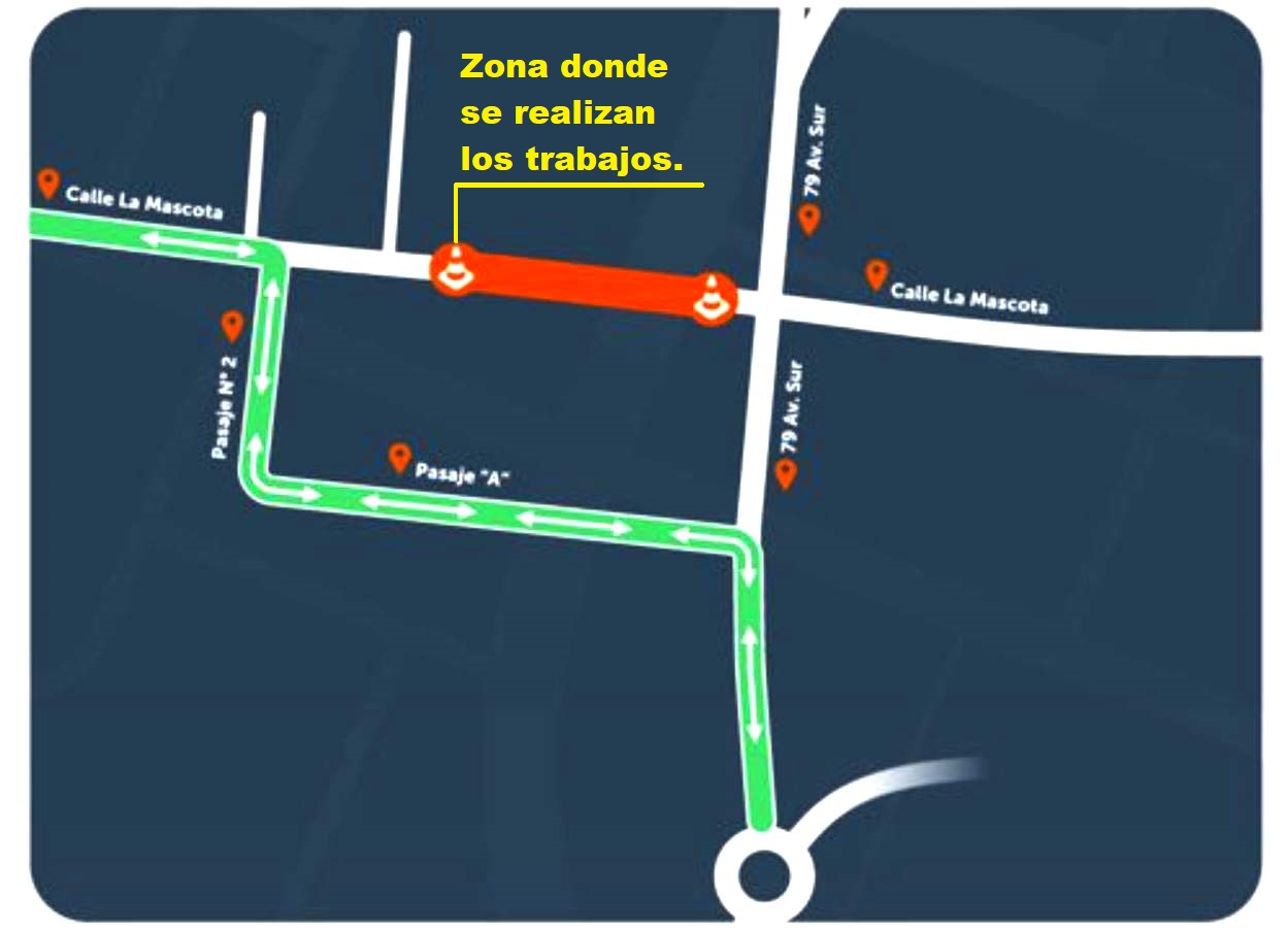 Mapa donde se realizan los trabajos en calle La Mascota