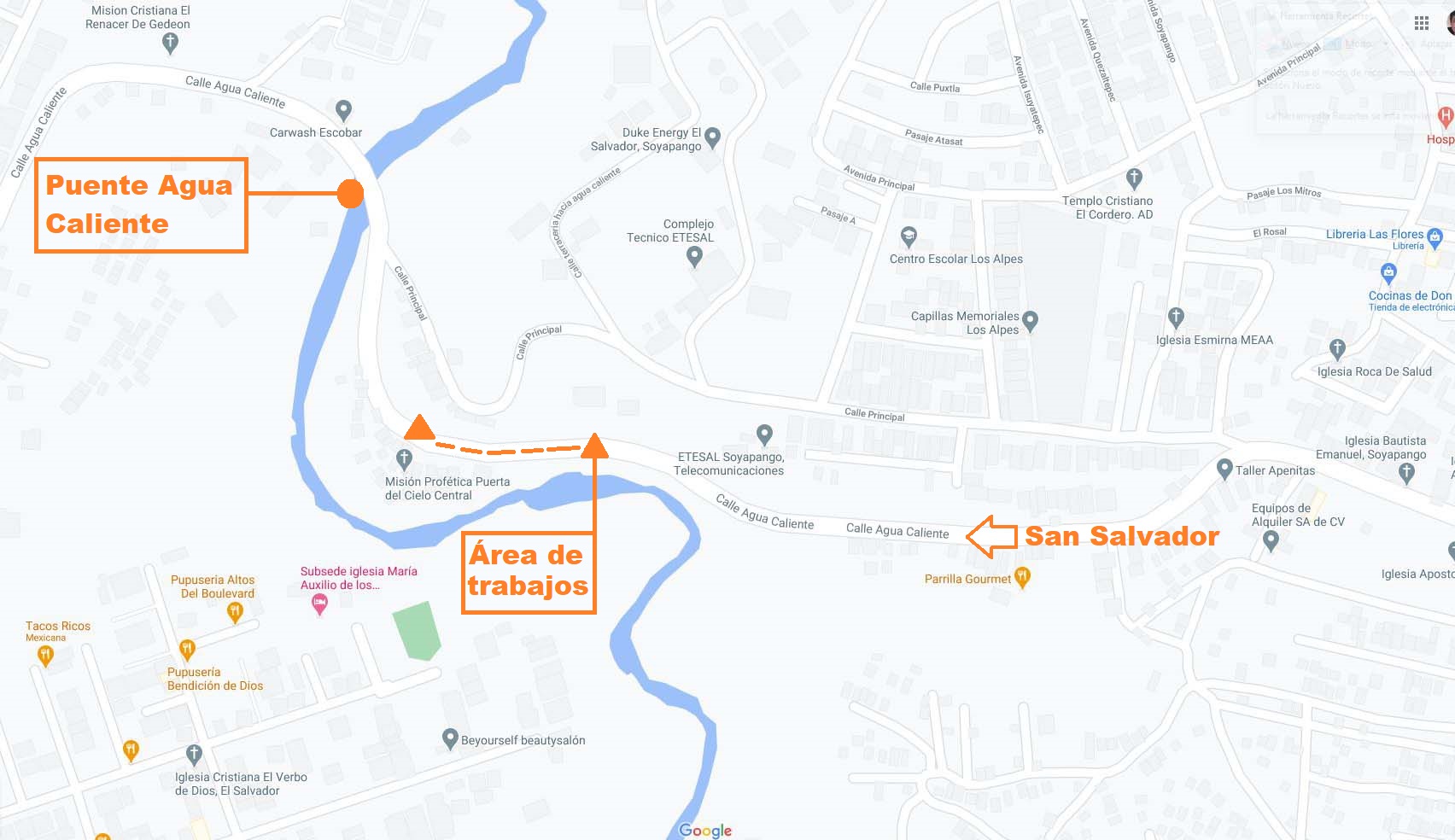 Mapa donde se realizarán los trabajos de reparación de la vía