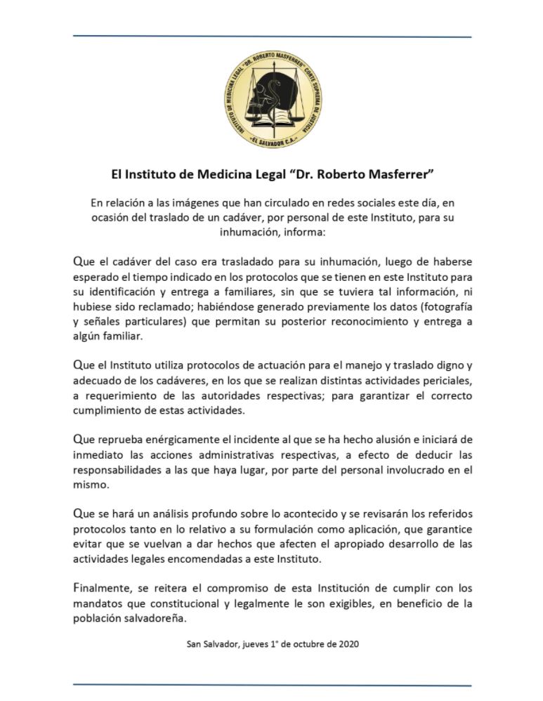 Comunicado Medicina Legal