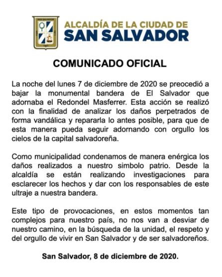 Comunicado de alcaldía capitalina