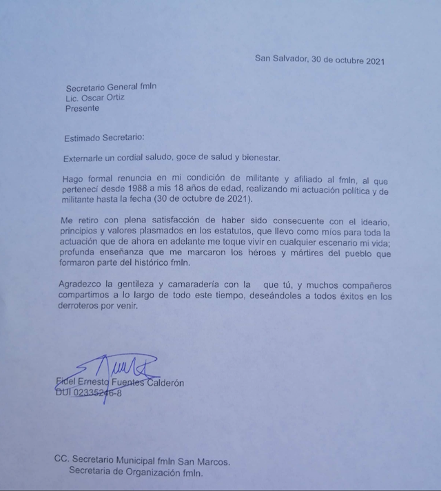 CARTA RENUNCIA FIDEL FUENTES