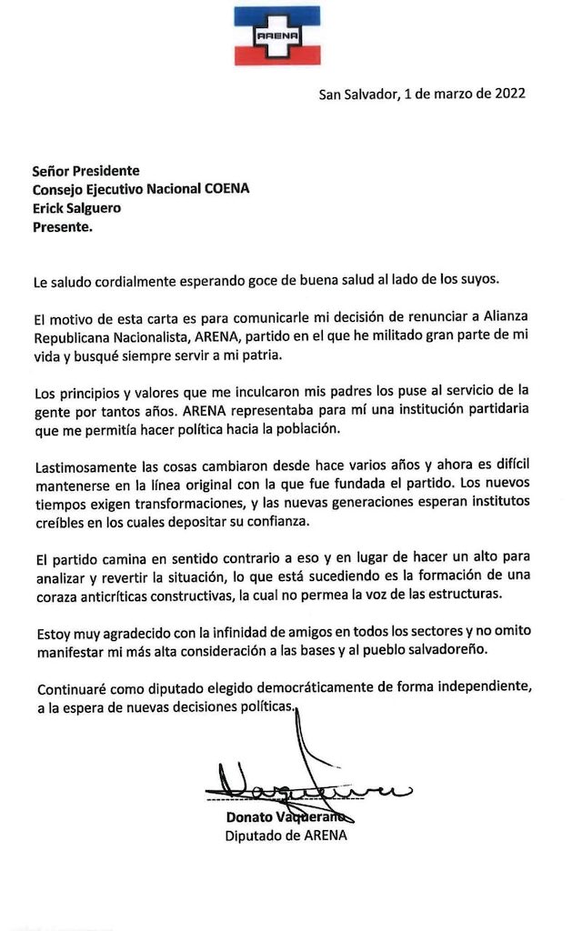 CARTA DE RENUNCIA DONATO VAQUERANO