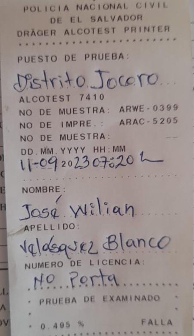 José Wilian Velásquez Blanco conducción peligrosa