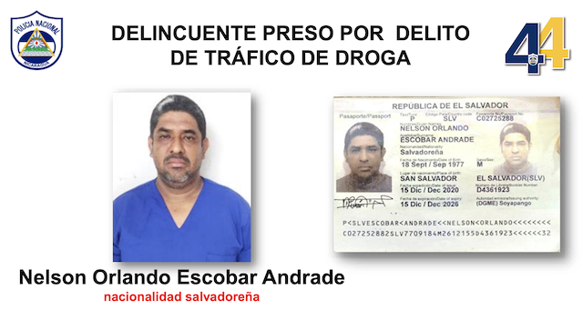 Nelson Orlando Escobar Andrade Nicaragua narcotráfico