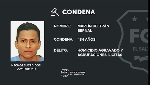 Martín Beltrán Bernal MS-13 condenado 134 años cuatro homicidios