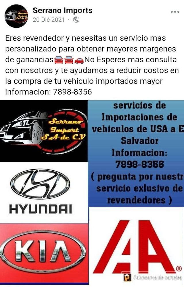 Página de facebook de Manuel Alberto Serrano Contreras Serrano Imports Estafa