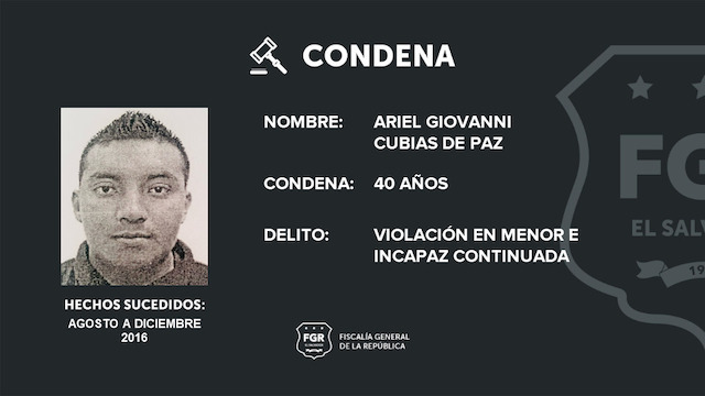 Ariel Giovanni Cubías de Paz agresión sexual contra dos niñas condenado 40 años de cárcel