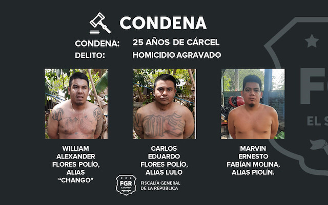 Condenados William Alexander Flores Polío, Carlos Eduardo Flores Polío y Marvin Ernesto Fabián Molina