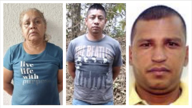 Yesenia Elizabeth Meléndez, Raúl Alonso Pérez Cruz, exagente PNC, y Cabo PNC Armando Alonso Meléndez