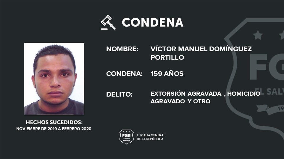 Víctor Manuel Domínguez Portillo homicidio extorsión y otros delitos 159 años de cárcel