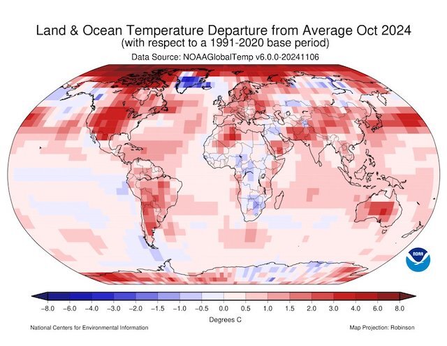 Octubre calentamiento global NOAA