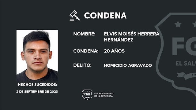 Elvis Moisés Herrera Hernández, 20 años de cárcel, homocidio agravado