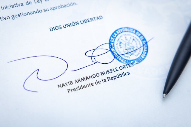Presidente Nayib Bukele firma