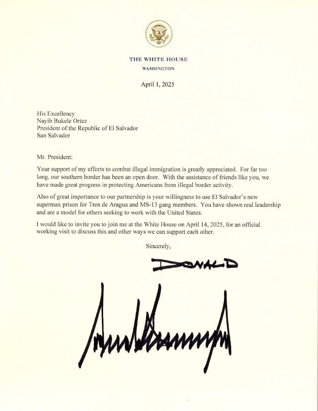 Carta de Trump a Bukele
