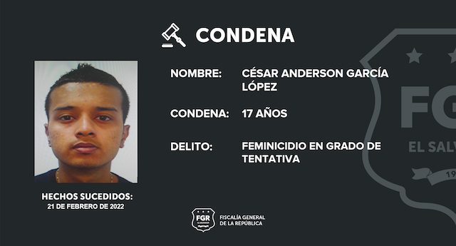 César Anderson García López, 17 años de cárcel, intento de feminicidio agravado