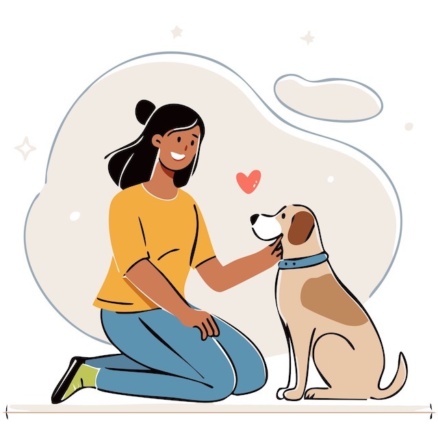 ILUSTRACIÓN MASCOTA CANINA Y MUJER