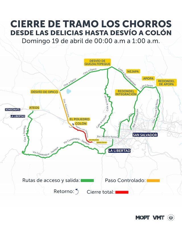 VMT cierre Los Chorros 19 de abril